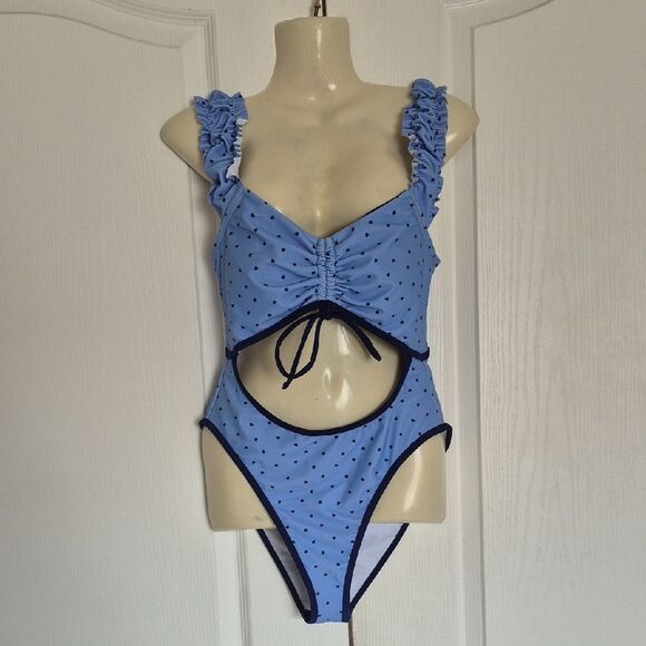 Forever 21 Blue Heart One Piece Swim Wear Medium - Picture 1 of 16